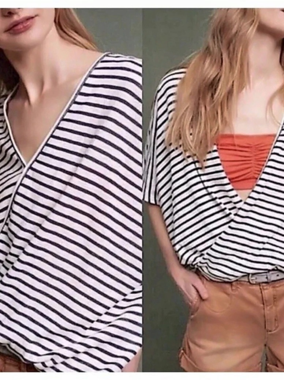 Anthropologie Eri + Ali Joceline Striped Faux Wrap Top -medium (fits medium/larg